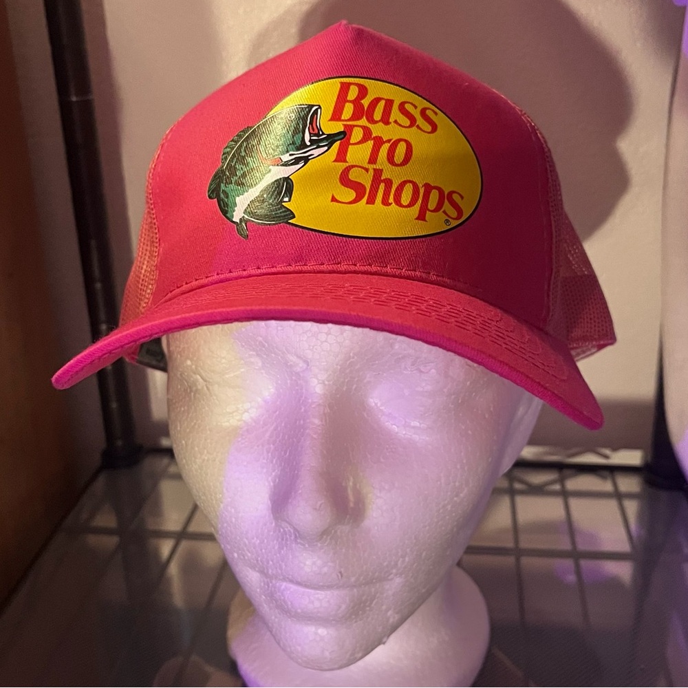 Hot Pink Bass Pro Shops Logo Hat With Mesh Adjustable Trucker Cap SnapBack.